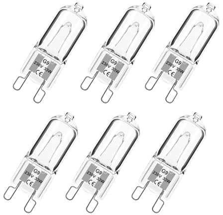 G9 Halogen Leuchtmittel 6 Stück, Halogenlampe 33 Watt 230V Warmweiß 2700K, Halogen G9 33W Kapsel Glühbirne Dimmbar für Deckenleuchten, Kristall Lampen, Kronleuchter, Öfen, Mikrowelle, Nicht Flimmern