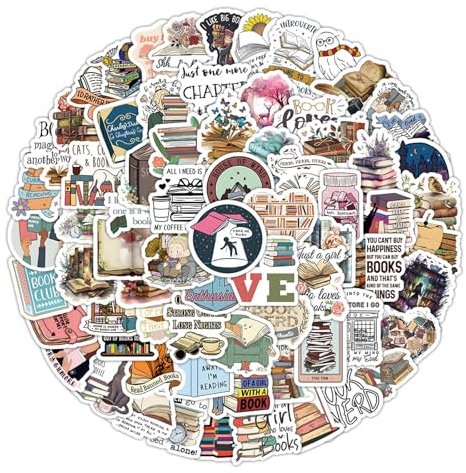 100 Stück Bookish Sticker, Lesen Vintage Aufkleber, Book Sticker Aesthetic, Vinyl Wasserdicht Aufkleber für Wasserflaschen, Scrapbooking, Tagebuch, Laptop, Skateboard