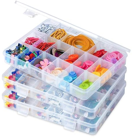 Fiacvrs 3PCS Travel Snack Box, Snack Tray for Plane with 18 Removable Grids Compartments, Plastic Stackable Organizer Container for Jewelry Cosmetics Beads Screw(20x16x3cm)