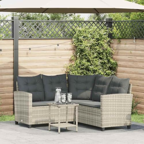 HaoChrymec Gartensofa in L-Form mit Tisch und Kissen, Hellgrau, PE-Rattan, Lounge Möbel Outdoor, Balkon Sofa Set, 146 x 146 x 76 cm