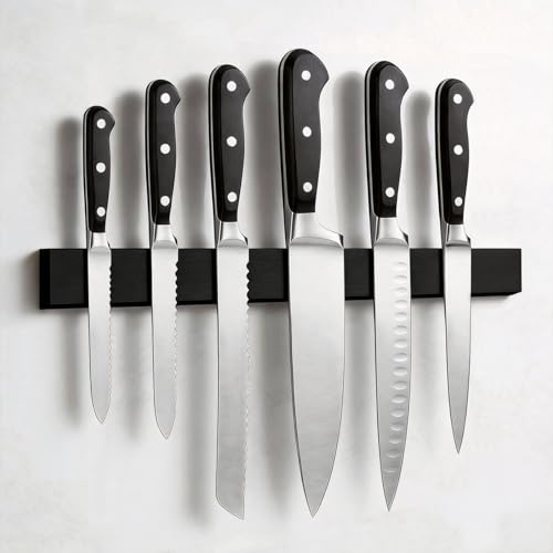 THMINS Magnetic Knife Strips, 40 cm Magnetic Knife Holder for Wall, Black | Magnetic Knife Strips for Knife Storage, Metal Tool Rack for Kitchen Utensils Storage