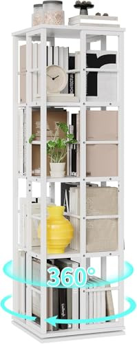 GarveeHome 5-Etagen-Drehregal Mit 360° Rotation | Schmaler Bücherturm Mit Metallschienen Für Wohnzimmer, Büro & Wohnung (40x40x137 cm)