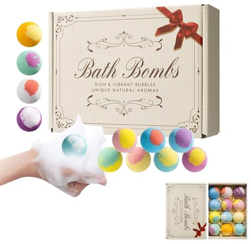 Boules De Douche, Produits De Spa Bio Pour Le Bain Moussant, Lot De 12 Boules De Bain Naturelles Aux Huiles Essentielles Faites Main, Ensemble De B-oules De Bains Douces Et Apaisantes Pour Adultes
