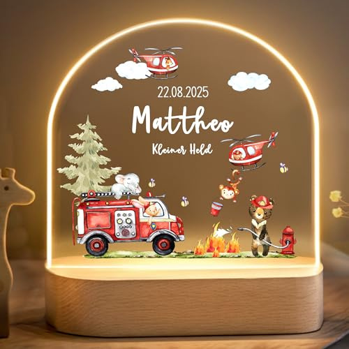 Little Deco Personalisiertes Nachtlicht für Babys - Nachtlampe mit Namen - Geschenk zur Geburt Junge - Personalisiertes Babygeschenk Geschenk zur Taufe - Kinderzimmer Deko - Feuerwehr