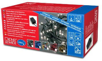 Konstsmide 2083-400 Microlight Lichterkette / für Außen (IP44) / 24V Außentrafo / mit 8 Funktionen, Steuergerät und Memoryfunktion / 100 blaue Birnen / schwarzes Kabel