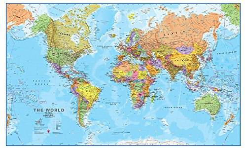 Riesige Weltkarte, aktualisiert 2025, Mega-Karte der Welt, 201 cm (B) x 116,5 cm (H), vollständige Laminierung. Maps International