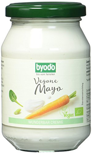 Byodo Bio Vegane Mayo - 250 ml Glas, Cremige Veggie-Burger & Pommes Sauce, 50% Weniger Fett, Vegan, Vegetarisch, Halal, Koscher, aus feinem Sonnenblumenöl, Vielseitig Einsetzbar