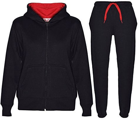 A2Z 4 Kids Plain Tracksuit Contrast Fleece Hoodie with Joggers Jogging Sweatpants Pants Sports Activewear Outfit Set For Childrens Girls Boys Age 2-13 Years