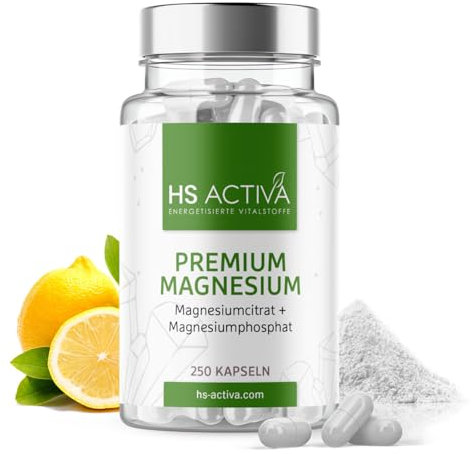 HS Activa Premium Magnesium 250 Kapseln I Magnesiumcitrat & Magnesiumohosphoricum I Keine Zusatzstoffe | Vegan & Made in Germany