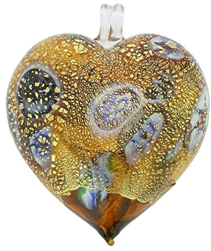 Murano Glas Herz Millefiori Christbaumkugel - Topas Gold