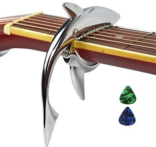 Imelod Gitarre Kapodaster für akustische und elektrische Shark Capo Zinklegierung für 6-Saiter-Gitarre mit guten Handgefühl, keine Fret Buzz und Durabl (Silber)