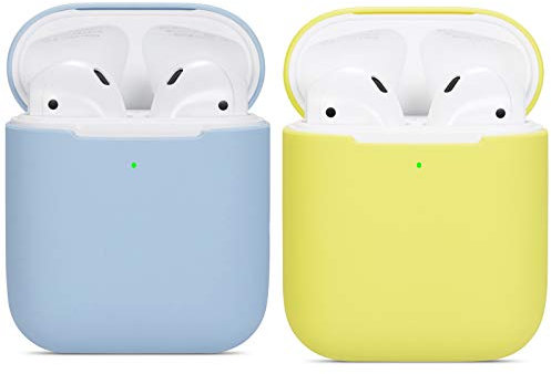 Estuche Compatible para Airpods, Paquete de 2 Fundas Protectoras de Silicona Suave ultradelgada a Prueba de Golpes y Accesorios Antideslizantes para Apple Airpods 2 y 1 - Azul Claro + Amarillo
