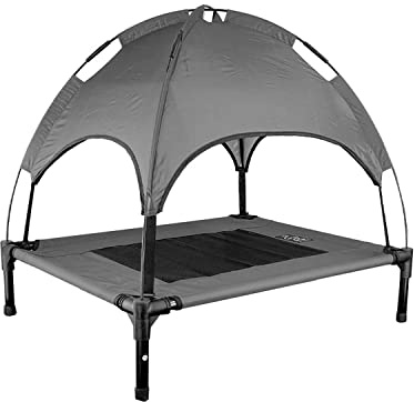 iNap Raised Dog Bed - Cooling Elevated Pet Bed with Washable Breathable Fabric - Orthopaedic Steel Frame Design - Choose Colour & Size (Dark Grey Roof, M)