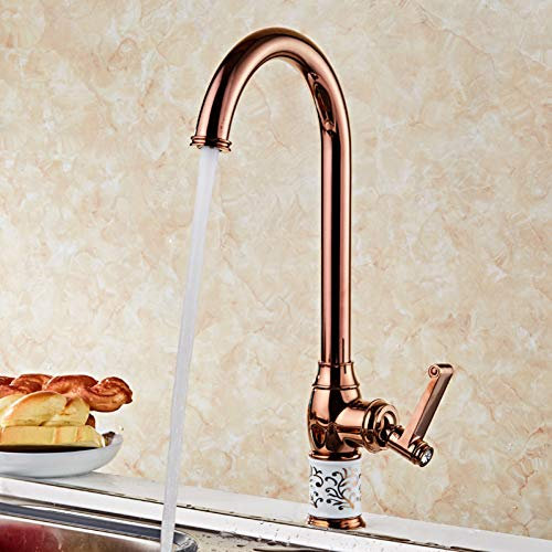 YHSGY Robinets De Lavabo Tout Cuivre Rose Or Robinet De Cuisine Lavabo Bassin De Légumes Robinet Chaud Et Froid Mixte Trou Unique