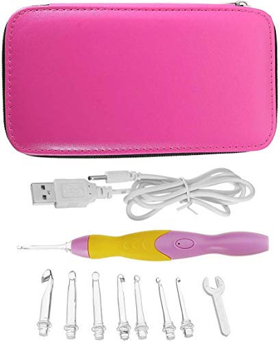 9-in-1 Häkelnadel-Set, wiederaufladbar, LED-beleuchtet, mit Reißverschlussetui, leuchtendes Stricknadel-Set mit Zubehör für Bastelarbeiten und Nähen