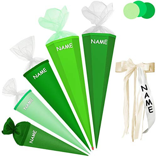 Schultüte - Rohling - hell GRÜN - apfelgrün - 85 cm - mit Holzspitze - 6 eckig - incl. Name und individueller großer Schleife - Tüllabschluß - Zuckertüte - Ro..