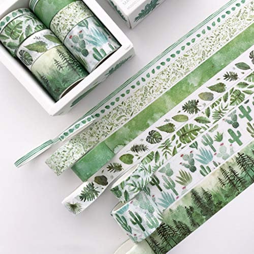 Xian Washi-Klebeband mit grünen Blättern, Kaktus-Tagebuch, zum Basteln, Scrapbooking, Aufkleber, Etiketten, Masking Tapes, 8 Stück