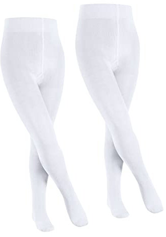 FALKE Unisex Kinder Strumpfhose Family Multipack K Ti Baumwolle dick einfarbig 2 Stück, Weiß White 2000, 98-104