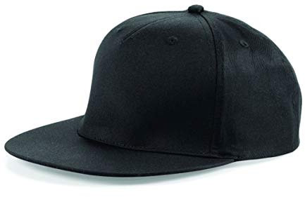 MKR Snapback Flat Peak Cap Baseball Hat 5 Panel 100% Cotton - Black