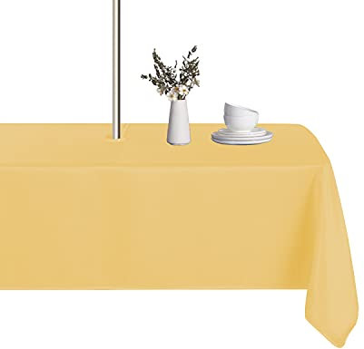 Lushvida Rechteckige Outdoor-Tischdecke mit Schirmloch und Reißverschluss, 152,4 x 213,4 cm, waschbar, wasserdicht, auslaufsicher, knitterfrei, für Terrasse, Sommer, Picknicks, Grillabende, gelb