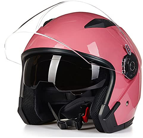 Jet Motorrad-Helm Erwachsener Motorradhelm Rollerhelm Mit Doppelvisier Jethelm Herren & Damen Atmungsaktiver Mopedhelm Scooter Moped Mofa Helm Offenes Helm ECE/DOT Zertifiziert,Rosa,XXL
