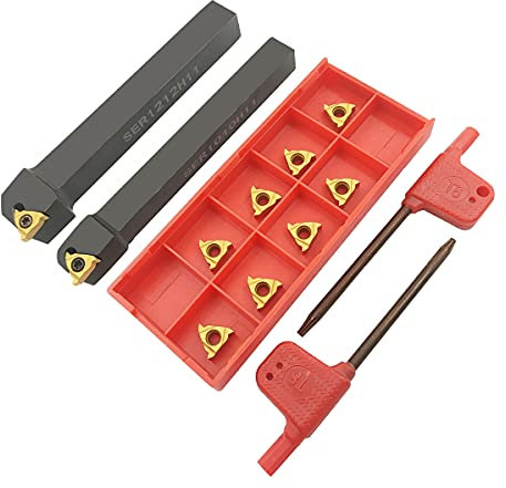 3/8 1/2 Barra di alesatura SER1010H11+SER1212H11 Tornio Interno Filettatura Tornitura Tool Holder con 10 pz 11ER A60 Interno Filettatura Carburo Tornitura Inserti