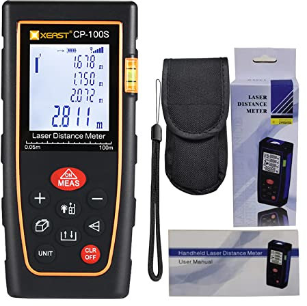 Distance Meter 100m/328ft, CP100S IP54 Digital Measure Tool with 1 Bubble Levels, High Precision Portable Rangefinder Digital Distance Meter with 4 Line LCD Display and Pythagorean Mode
