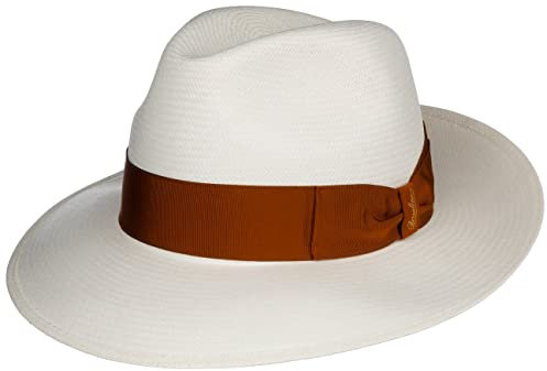 Borsalino Chapeau Panama Big Brim Femme/Homme - Made in Italy Paille de Bogart avec Ruban Gros Grain, Grain Printemps-été - 56 cm Nature-Rouille