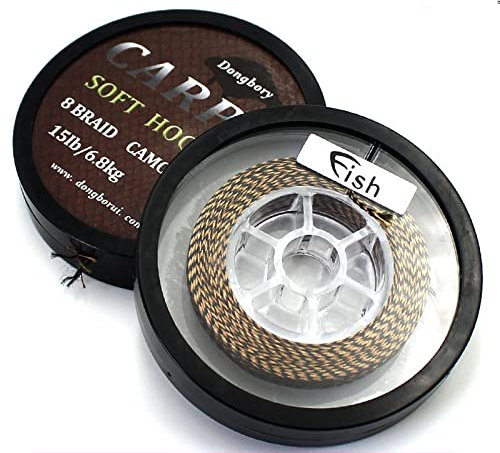 Soft Hook Link Carp Fishing Line Carp 8 Braid Line for Hair Rigs 20m Camo Green/Camo Brown 15lbs/25lbs/35lbs… (25lb/11.3kg, Camo Brown)