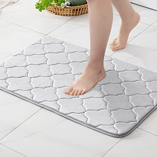 MIULEE Badematte Memoryschaum Marokko Badteppiche rutschfest Memory Foam Badezimmerteppich Matte Badvorleger Dekorativ Teppich Saugfähig Weich Duschmatte für Badezimmer Wohnzimmer 50x80 cm Hellgrau