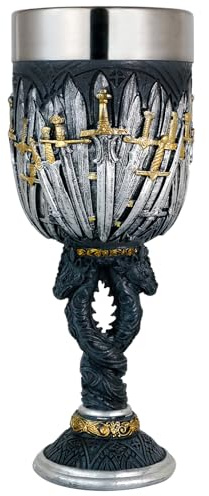 alikiki Medieval Swords Dragon Wine Goblet - GOT D&D Game Chalice of Merchandise - 7oz Stainless Steel Drinking Cup - Fantasy Dungeons and Dragons Party Gifts for Birthday Men Women