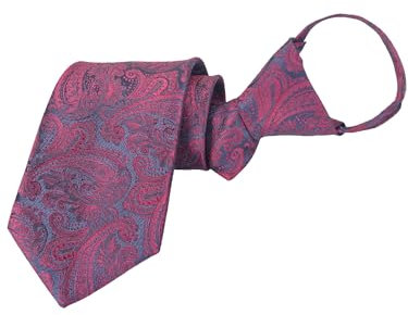 WANYING Herren 8cm 3,15 Klassische Reißverschluss Krawatte Vorgebundene Sicherheits Krawatte Businesskrawatte Formelle Business Hochzeit Länge 48cm - Paisley Dunkelblau & Bordeaux