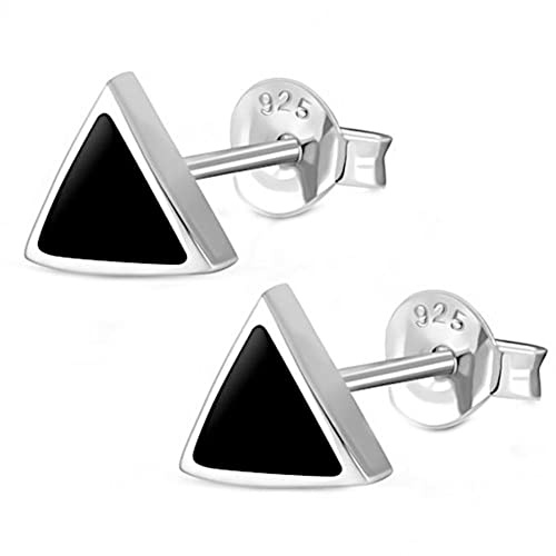 CHICNET Ohrstecker 925 Sterling Silber Dreieck Türkis Malachit Onyx Lapis Stein Abalone Muschel Perlmutt Paua Damen Herren Ohrringe bunt weiß grün blau schwarz türkis