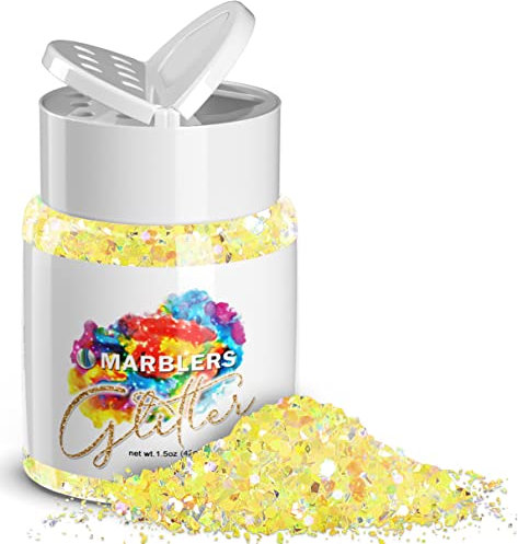 MARBLERS Holographic Glitter [Mixed Yellow] 1.5oz (42g) | Chunky | Non-Toxic, Vegan, Cruelty-Free | Face, Body, Eyeshadow, Hair, Festival, Party Makeup | Nail Art, Polish, Resin, Tumbler, Slime, Craft