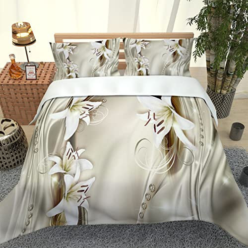 YINGDU Bettwäsche 135X200 3 Teilig Microfaser 3D Lilie Druck Muster 100% Atmungsaktive Angenehme Bettbezug - 1 Kinder Bettwäsche Set 135 X 200 cm + 2 Kissenbezüge 80 X 80 cm