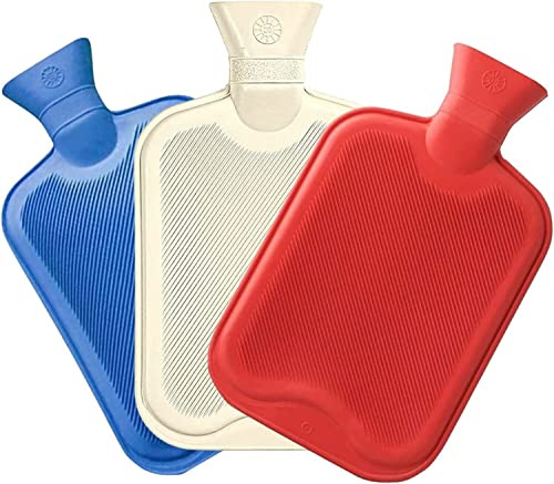 3 Hot Water Bottles 2 Litre Capacity Large Hot Water Natural Rubber Bottle Warmer Heat Therapy Pain Relief Heat Aching 3 Assorted Colours in Pack