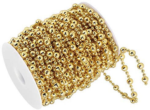 Wakects Weihnachtsbaum-Perlenkette, 20 m Perlengirlande, ABS-Perlenkette, dekorative Perlenkette für Hochzeit, Kleidung, DIY (Gold)