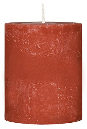 Bütic GmbH Stumpenkerzen durchgefärbt rustikal 75mm x Ø 65mm - Kerzen mit strukturierter, aufgerauter Oberfläche, Brenndauer von 31h, geruchsneutral, rußarm, Farbauswahl, Farbe:Rot