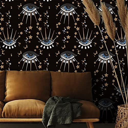 Papier Peint Yeux Bruns Noirs Papier Peint Adhesif Mural Imperméable Papier Adhesif pour Meuble Chambre Salon Cuisine Decoration Vinyle Papier Autocollant pour Meuble 1P (40x250cm)