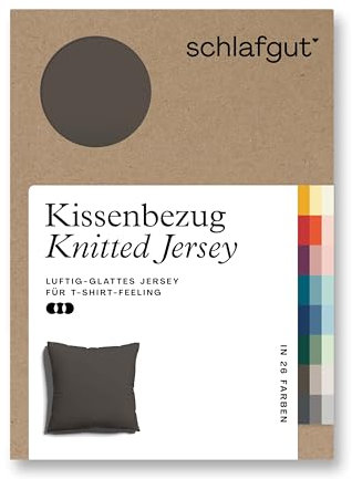 schlafgut Knitted Jersey Kissenbezug 80x80 cm Sand Deep Uni weicher Premium Kopfkissenbezug einzeln, faltenfrei mit Elasthan