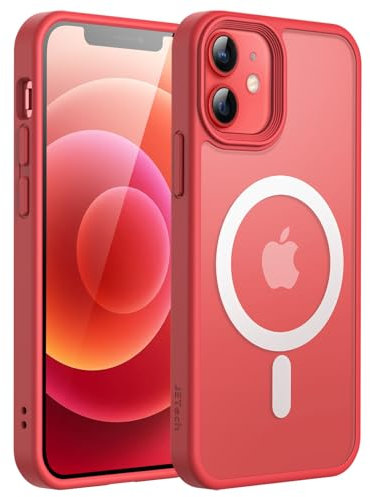 JETech Magnetisch Hülle für iPhone 12/12 Pro 6,1 Zoll Kompatibel mit MagSafe, Durchscheinende Matt Handyhülle Rückseite Dünn Stoßfest Schutzhülle (Rot)