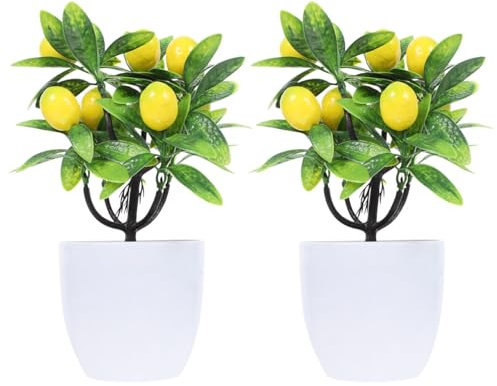 WOFASHPURET 2st Künstliche Grünpflanzen Künstliche Zitronenpflanze Obstbäume Aus Kunststoff Mini-kunstpflanzen in Töpfen Zitrone Wohnkultur Topfpflanze Anlage Plastik Schreibtisch Büro