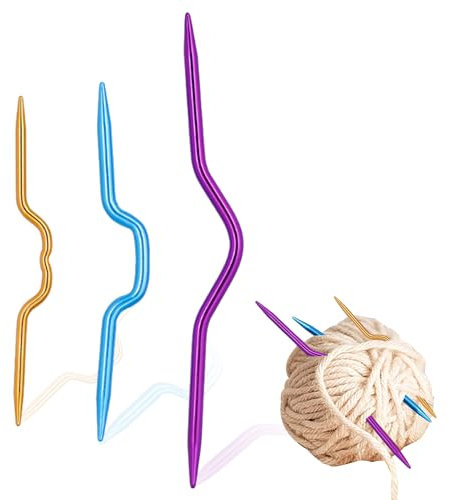 Color Knitting Cable Crooked Needle, 3Pcs Hand Twist Curved Crooked Needle, Aluminum Knitting Stitch Holders for Sweater Knitting Tool