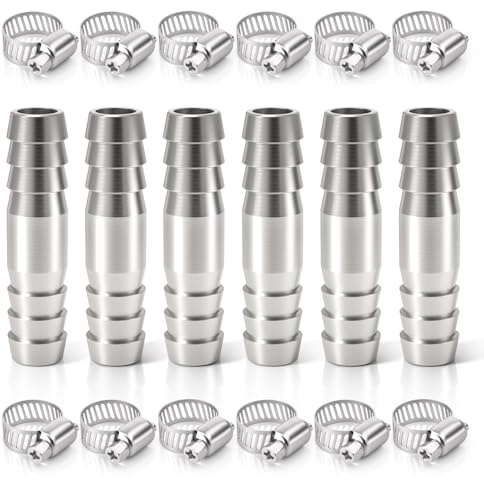 Bwintech 6 pcs Racores de manguera, 6mm 2 vías rectas de acero inoxidable 304 conector de lengüeta con 12 abrazaderas