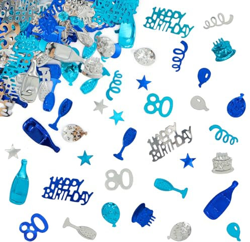 Giftota - 80. Geburtstag Deko Set Mit Konfetti (Blau, Silber) - Partydekoration für Jubiläen und Feiern