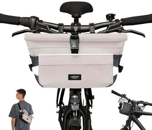 LARKSON Lenkertasche Fahrrad Beige - Lasse - 2 in 1 Fahrradtasche & Umhängetasche - Bikepacking Tasche für Lenker Vorne mit Reflektion - Wasserabweisend