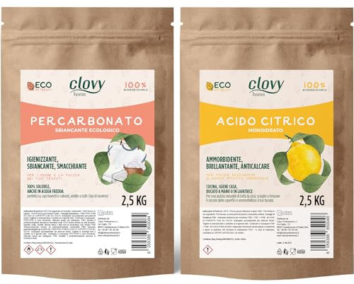 Kit Percarbonato di Sodio 4,5 kg + Acido Citrico 4,5 kg - Sbiancante Naturale, Ammorbidente - Confezionati in busta di carta Doypack “Apri e Chiudi” 100% Biodegradabile | Eco-Friendly e Made in Italy