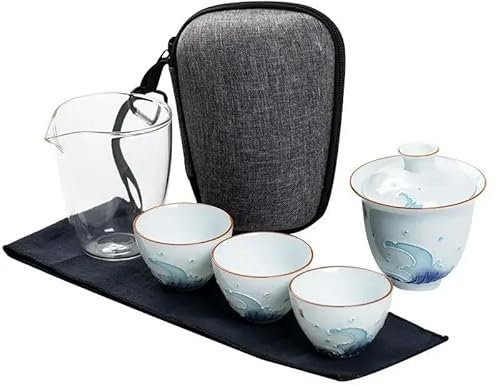 RAEF Ensemble de théière de Voyage Portable en Plein air avec 3 Mini Tasses 1 Service à thé Japonais en Porcelaine Gaiwan Ensemble de cérémonie Gaiwan Cadeau ami