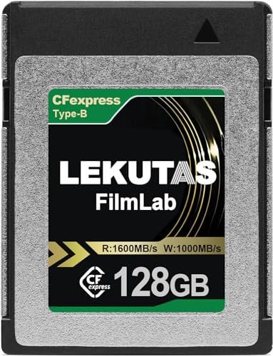 LEKUTAS 128GB CFexpress Type B Memory Card, R1600MB/s W1000MB/s CFX xqd Cards Type B for Cameras 8K RAW, Compatible with Nikon Z6/Z7/D6, Canon EOS-1DXMark III/EOS-R5, Panasonic S1/S1R, DJI Ronin 4D