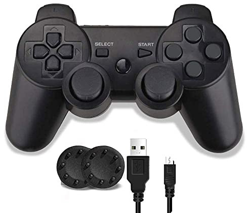 Joystick PS3, Controller per Play3 Compatible per Play3 and PC, Doppio Vibration Gamepad, 6-axis Con Cavo Di Ricarica (Black-1)